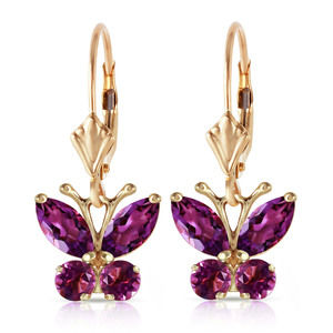 14K. GOLD BUTTERFLY EARRING WITH NATURAL AMETHYST (Yellow Gold)